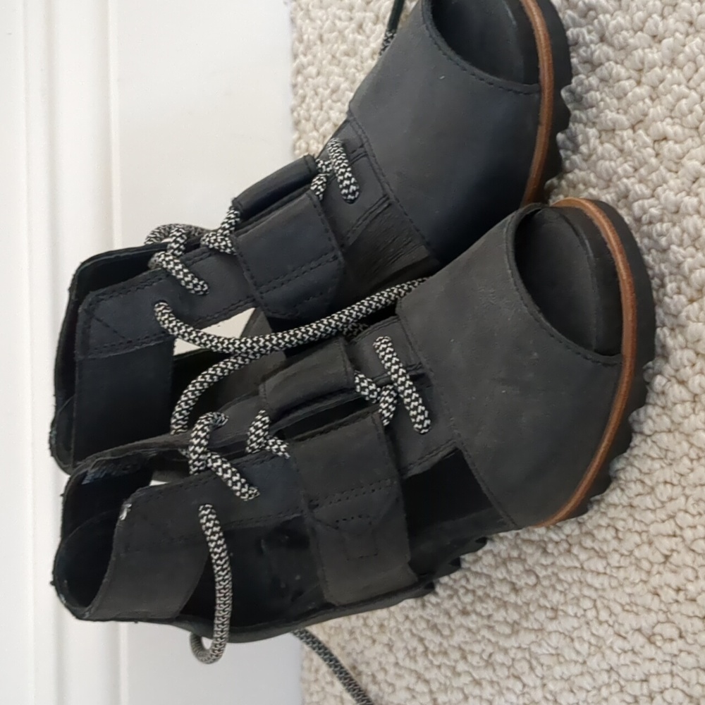 Sorel Womens Joanie Lace Wedge Sandal; Black; W 6.5